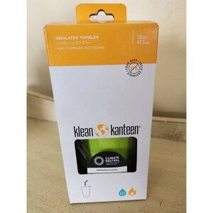 Klean Kanteen 16oz Insulated Stainless Tumbler with Straw. Green/ Juicy Pear